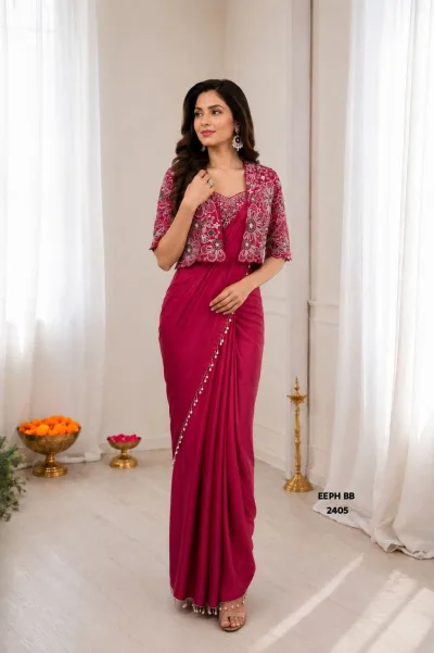 Indo-Western Ready to Wear Saree with an Embroidered Koti (Jacket)